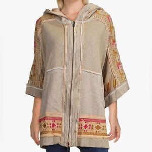 Free People Womens Wildside Cotton Embroidered Poncho Top Dune Beige M/L NWT